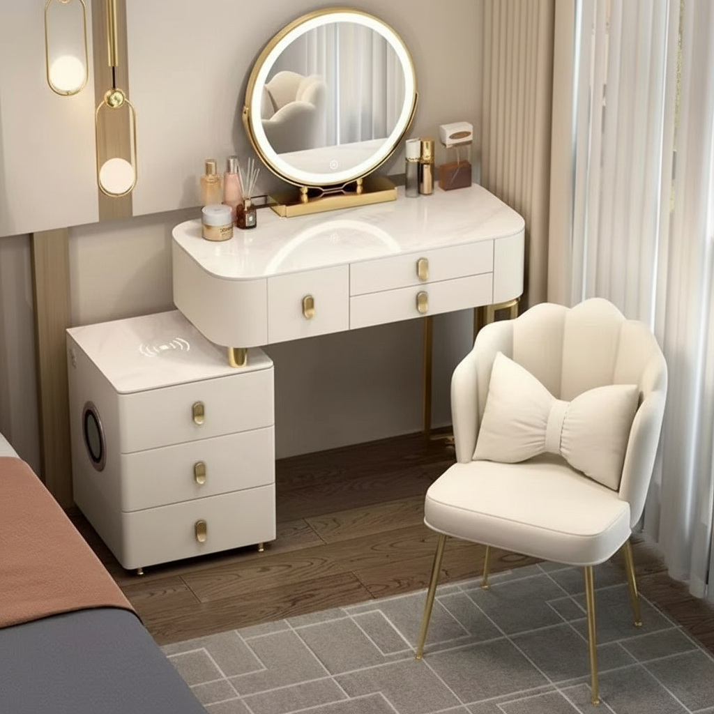 3-in-1 Dressing Table with LED, Wireless Charging, and Bluetooth Speaker