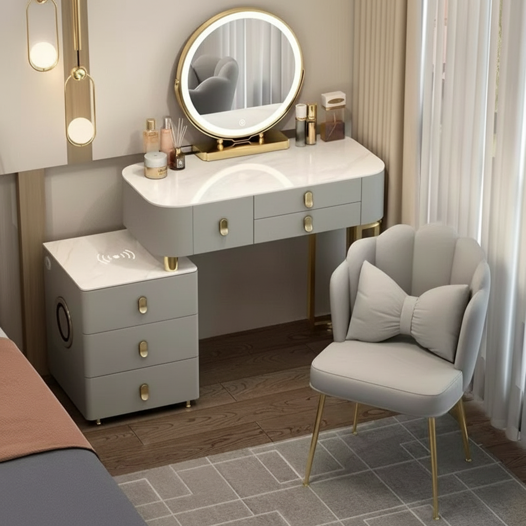 3-in-1 Dressing Table with LED, Wireless Charging, and Bluetooth Speaker