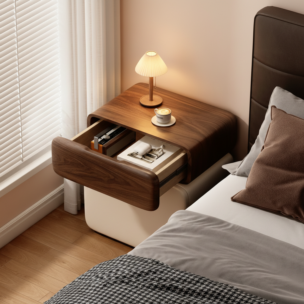 CubeWood Nightstand with Fingerprint Lock