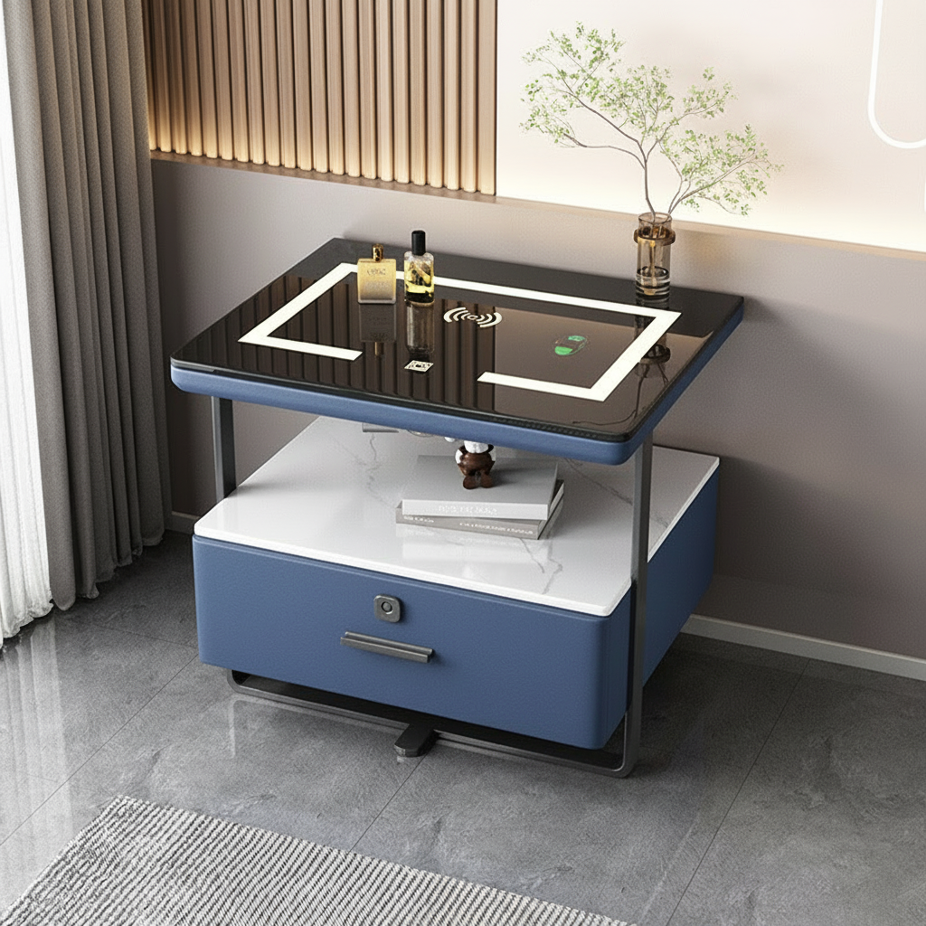 Nexor Nightstand with Wireless Charging, LED Backlight, and Fingerprint Lock