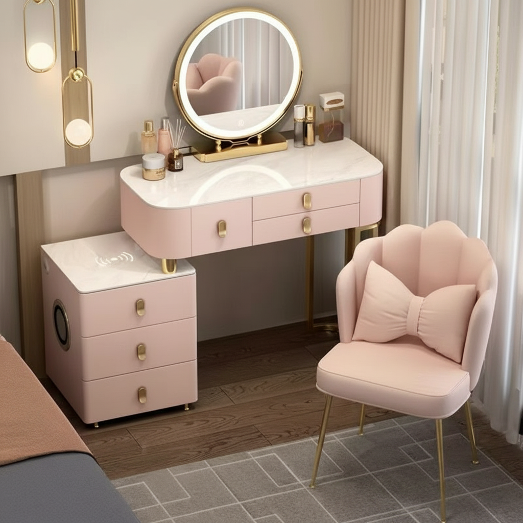 3-in-1 Dressing Table with LED, Wireless Charging, and Bluetooth Speaker