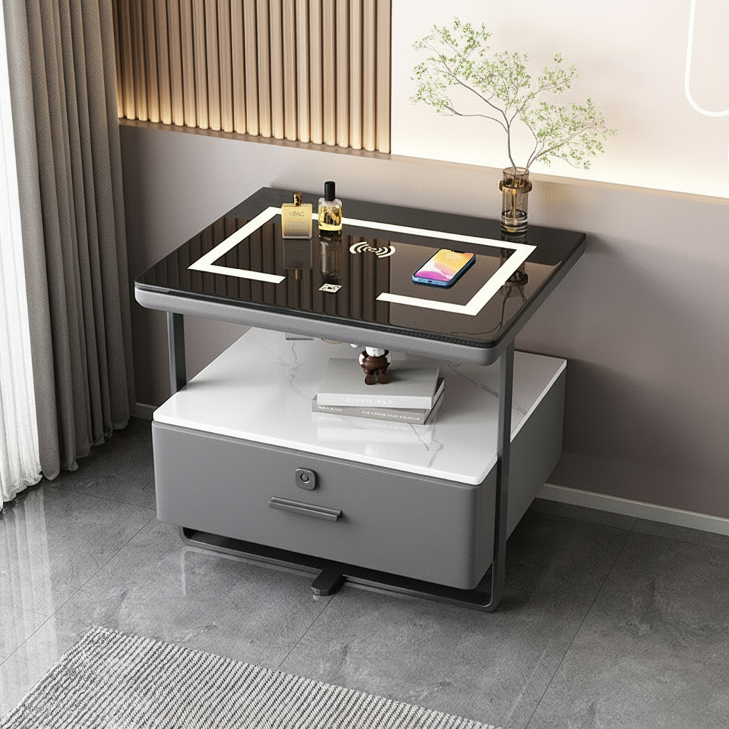 Nexor Nightstand with Wireless Charging, LED Backlight, and Fingerprint Lock