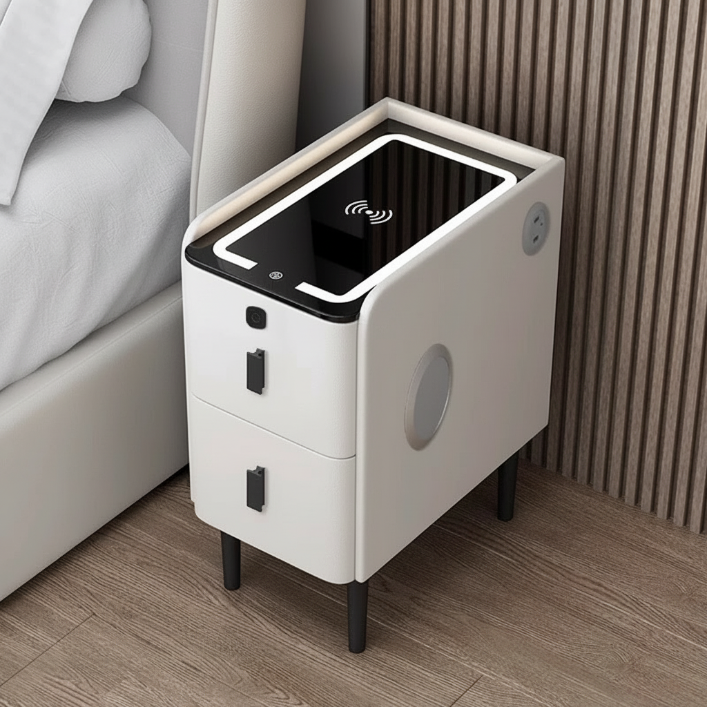Nexo Nightstand with Wireless Charging, Bluetooth Speaker, LED Lighting, and Fingerprint Lock