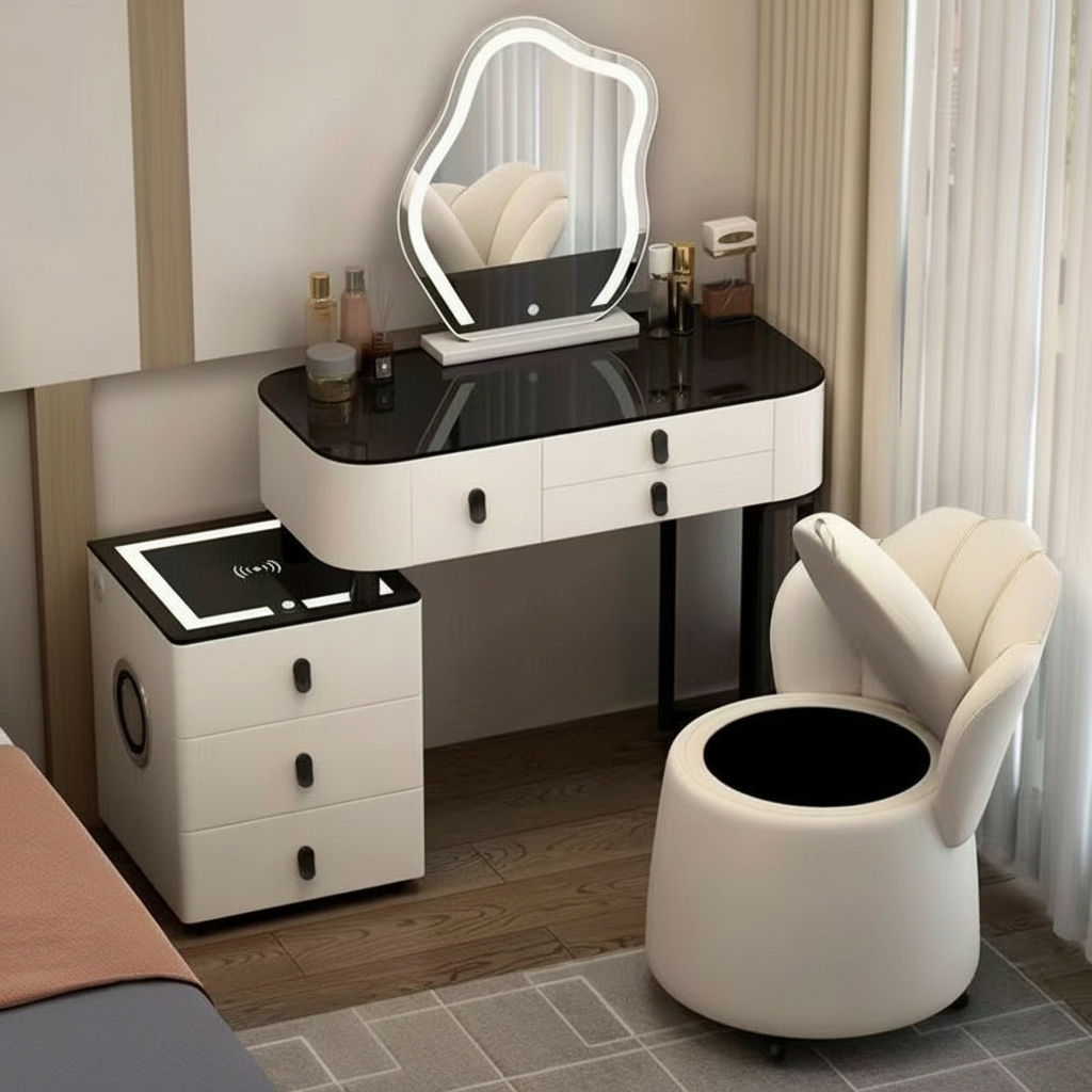 3-in-1 Dressing Table with LED, Wireless Charging, and Bluetooth Speaker
