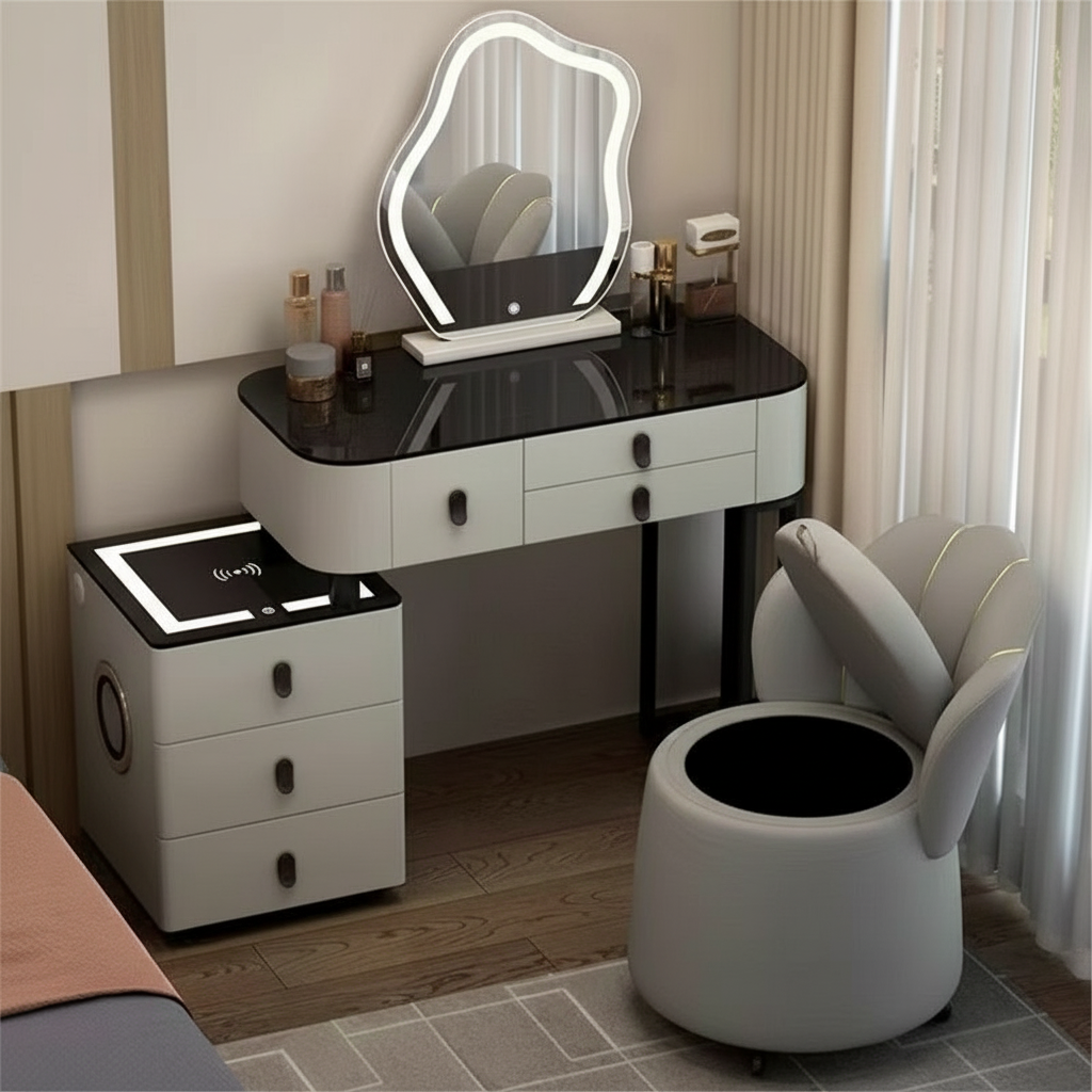 3-in-1 Dressing Table with LED, Wireless Charging, and Bluetooth Speaker