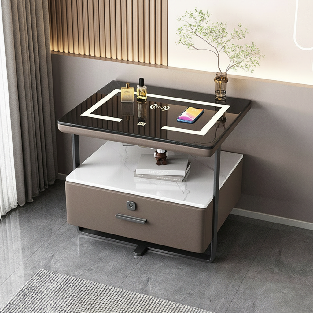 Nexor Nightstand with Wireless Charging, LED Backlight, and Fingerprint Lock