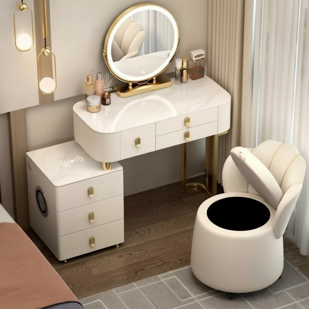 3-in-1 Dressing Table with LED, Wireless Charging, and Bluetooth Speaker