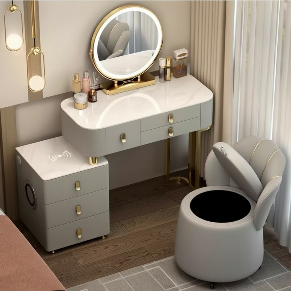 3-in-1 Dressing Table with LED, Wireless Charging, and Bluetooth Speaker