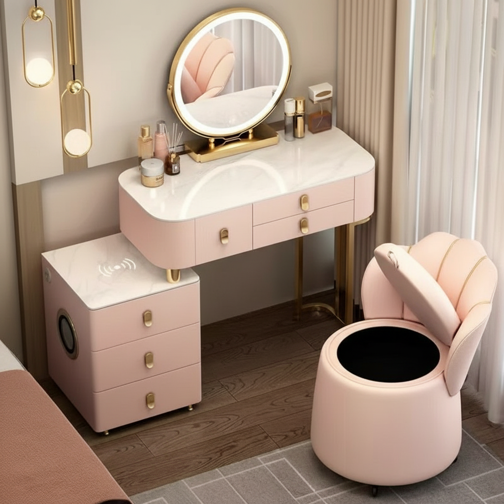 3-in-1 Dressing Table with LED, Wireless Charging, and Bluetooth Speaker