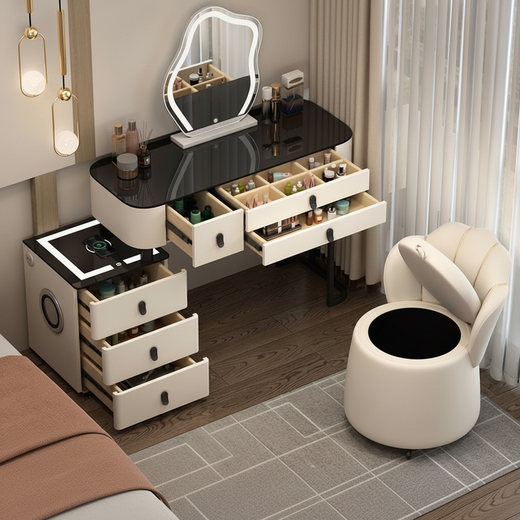 3-in-1 Dressing Table with LED, Wireless Charging, and Bluetooth Speaker