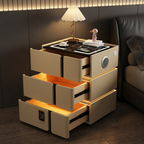 Soft Quad Nightstand with Wireless Charging, Bluetooth Speaker, LED Lighting, and PIN Lock