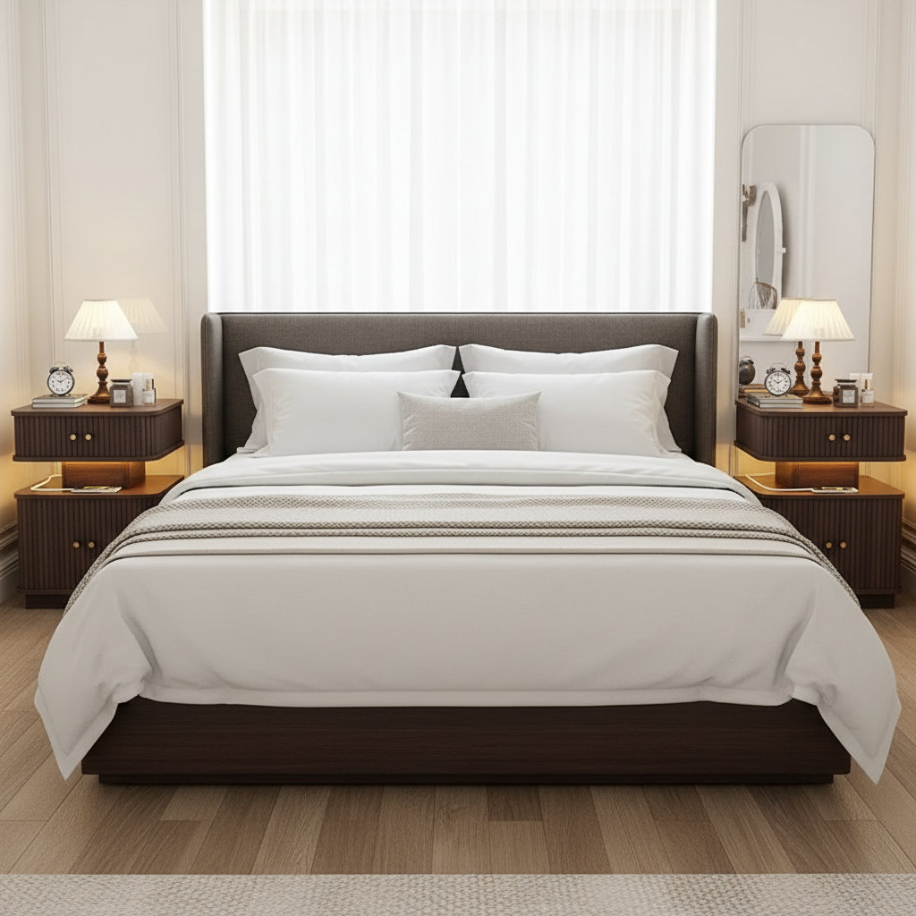 Classic Wooden Nightstand With LED Lighting And USB Ports