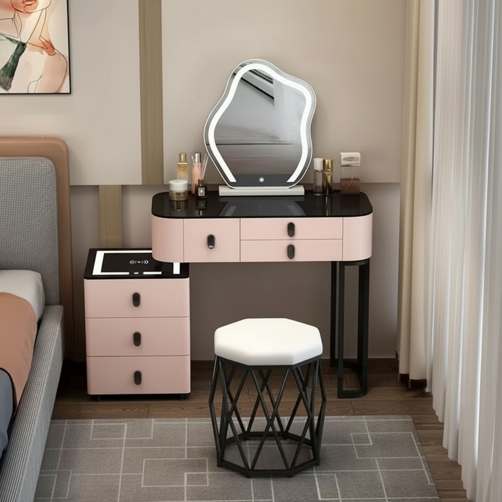 3-in-1 Dressing Table with LED, Wireless Charging, and Bluetooth Speaker