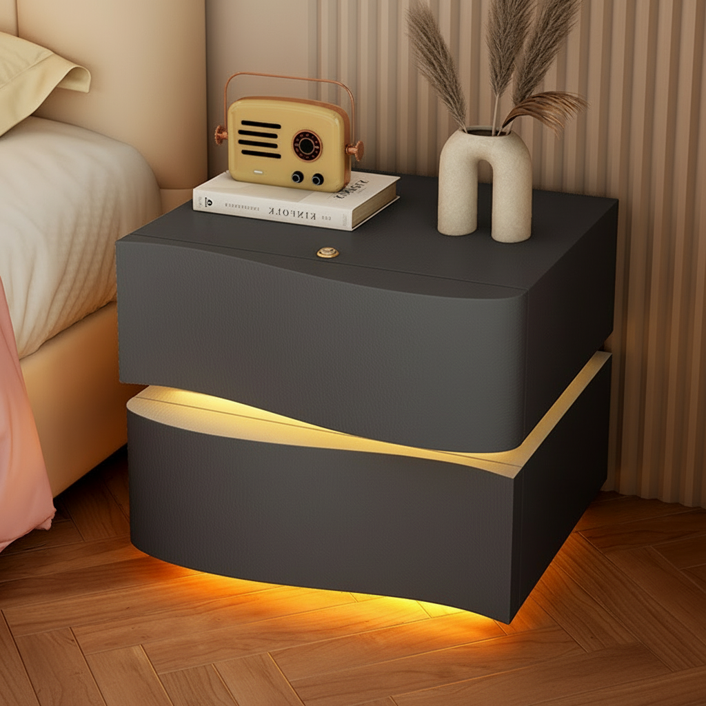 2-Line Bedside Table with LED Lighting