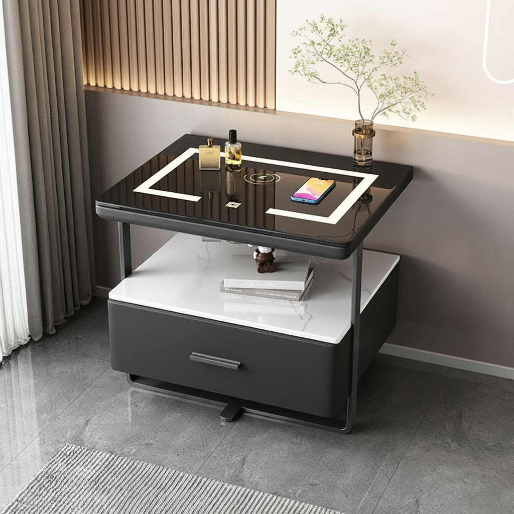 Nexor Nightstand with Wireless Charging, LED Backlight, and Fingerprint Lock