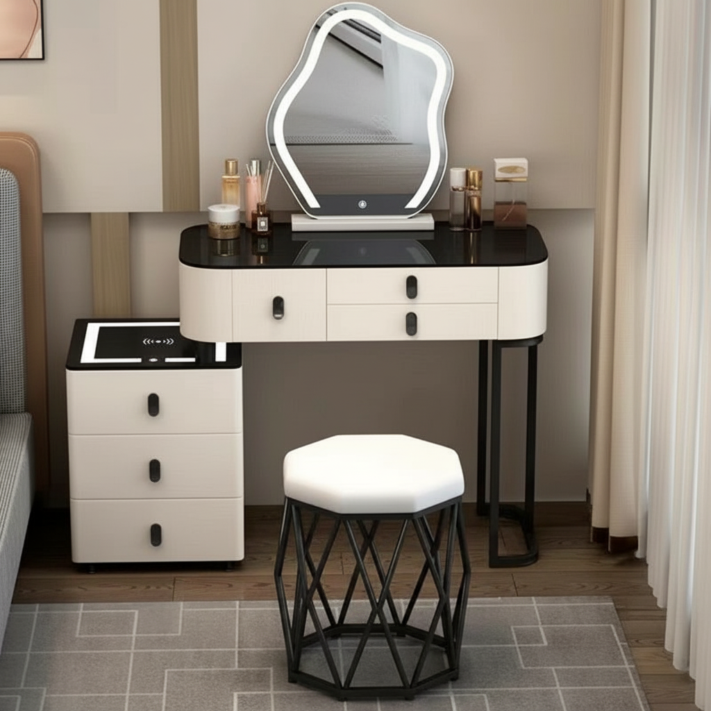 3-in-1 Dressing Table with LED, Wireless Charging, and Bluetooth Speaker