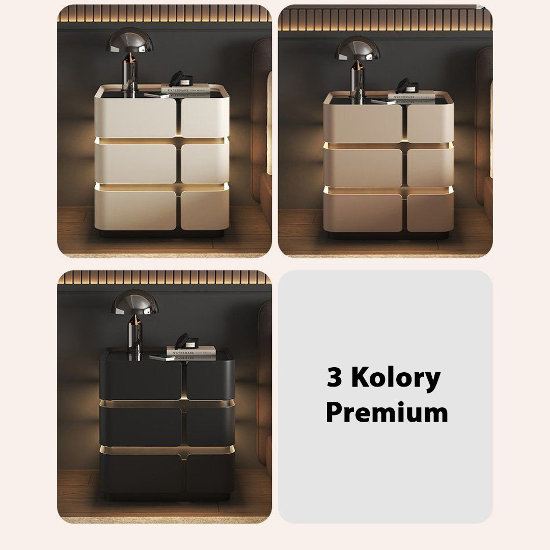 Soft Quad Bedside Table with Wireless Charging, Bluetooth Speaker, LED Lighting, and PIN Lock