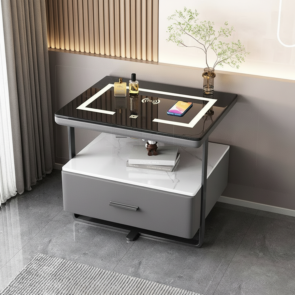 Nexor Nightstand with Wireless Charging, LED Backlight, and Fingerprint Lock