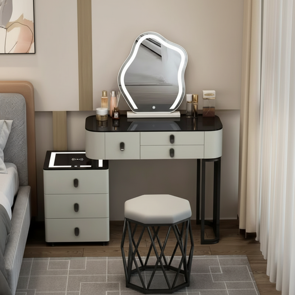 3-in-1 Dressing Table with LED, Wireless Charging, and Bluetooth Speaker