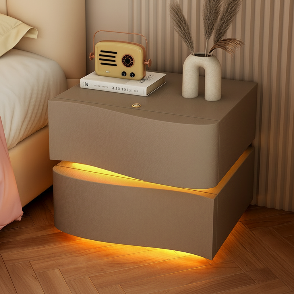 2-Line Bedside Table with LED Lighting