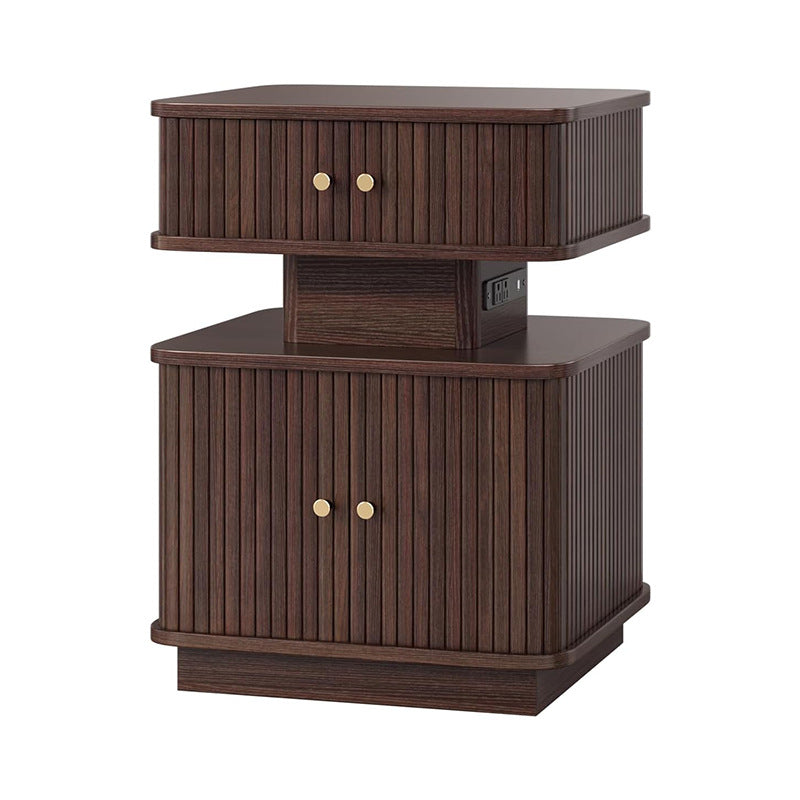 Classic Wooden Nightstand With LED Lighting And USB Ports