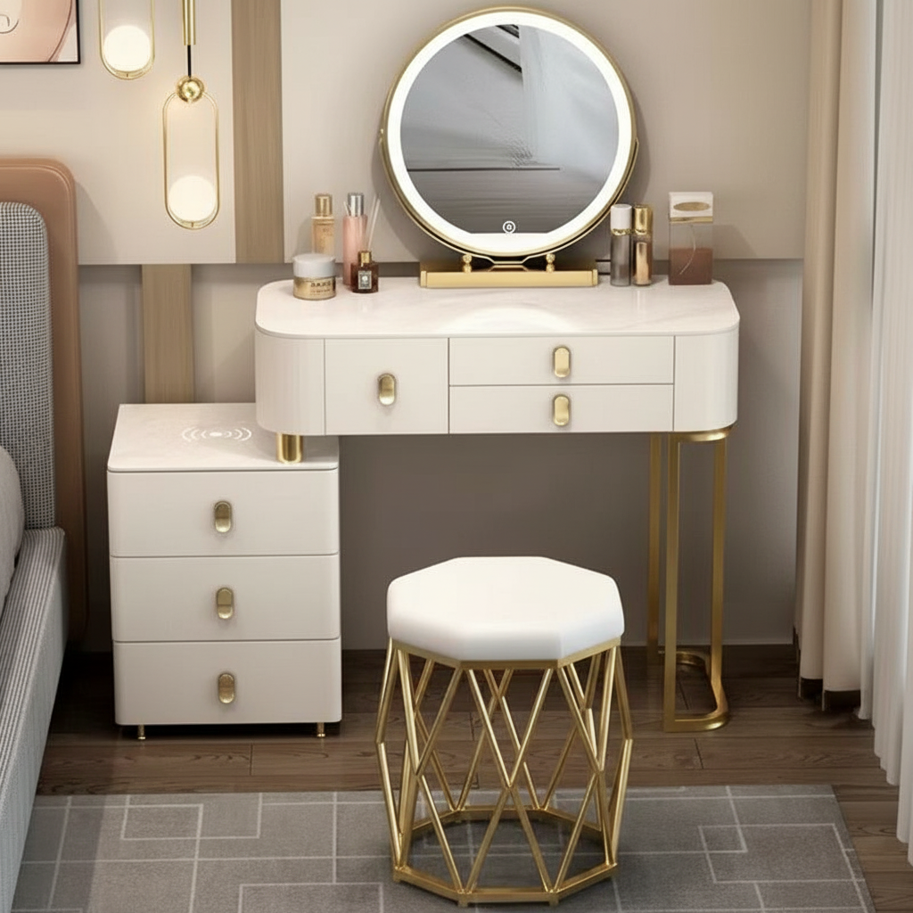 3-in-1 Dressing Table with LED, Wireless Charging, and Bluetooth Speaker