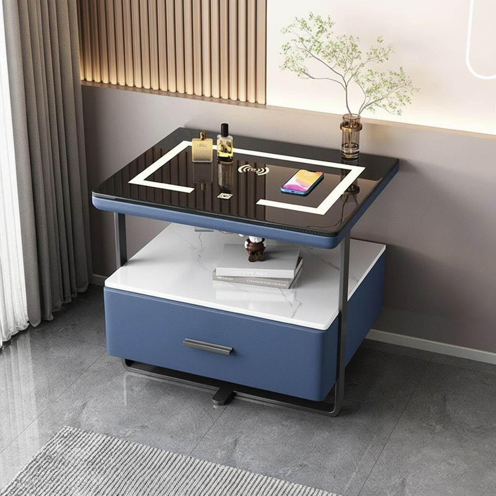 Nexor Nightstand with Wireless Charging, LED Backlight, and Fingerprint Lock