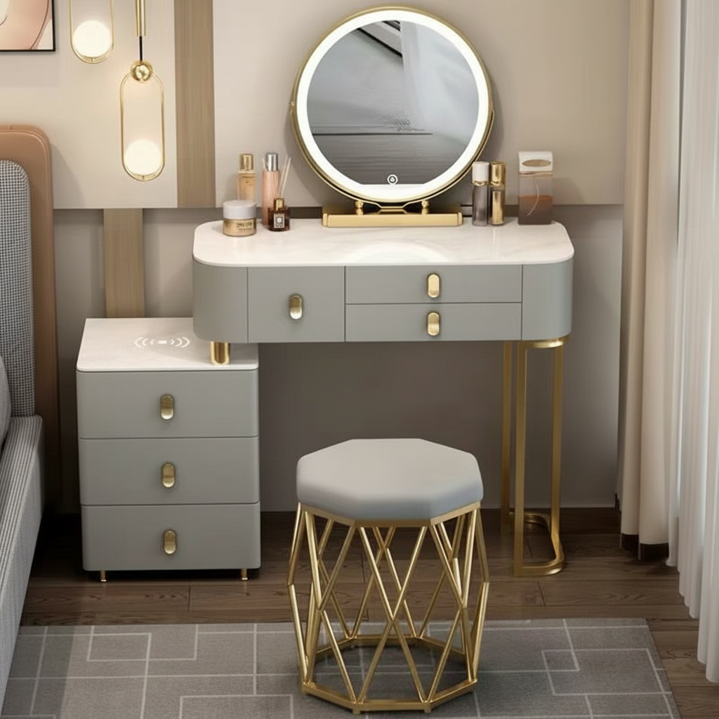 3-in-1 Dressing Table with LED, Wireless Charging, and Bluetooth Speaker