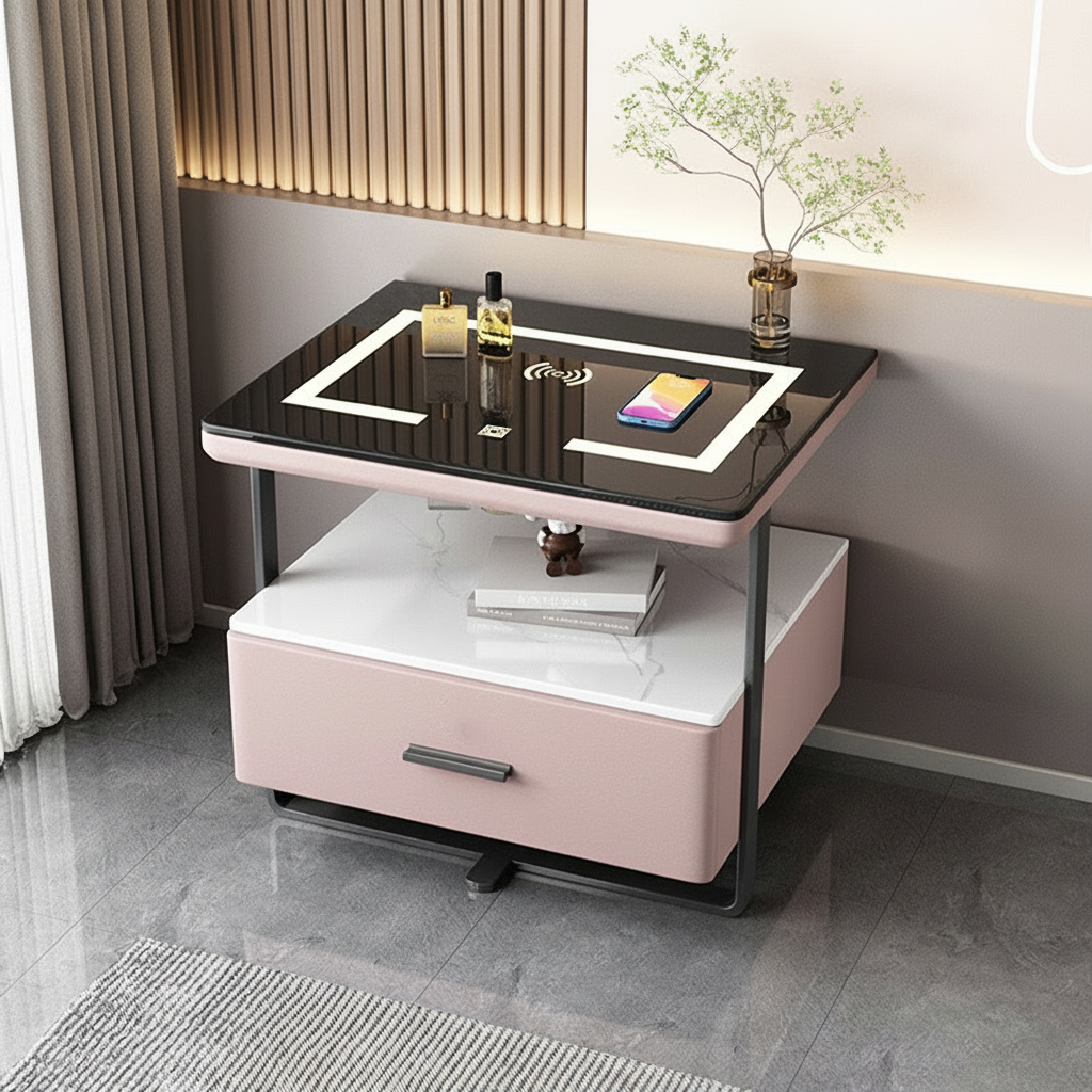 Nexor Nightstand with Wireless Charging, LED Backlight, and Fingerprint Lock
