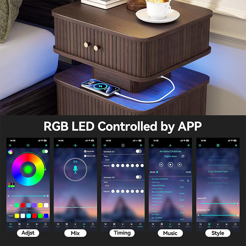 Classic Wooden Nightstand With LED Lighting And USB Ports