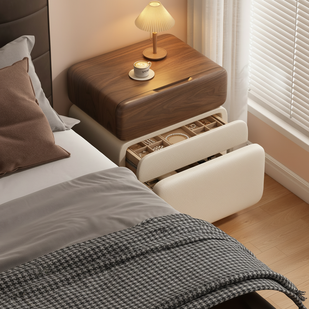 CubeWood Nightstand with Fingerprint Lock