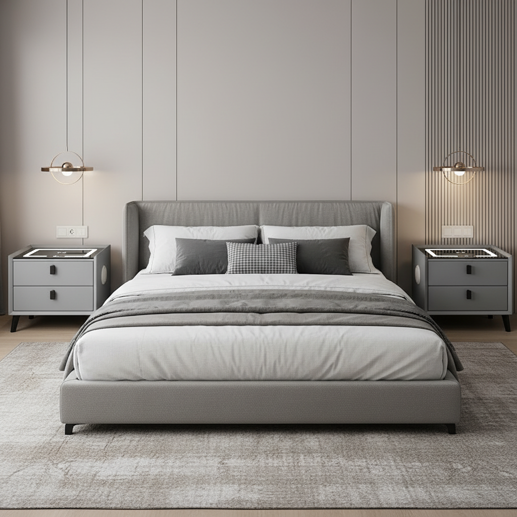 Nexo Nightstand with Wireless Charging, Bluetooth Speaker, LED Lighting, and Fingerprint Lock