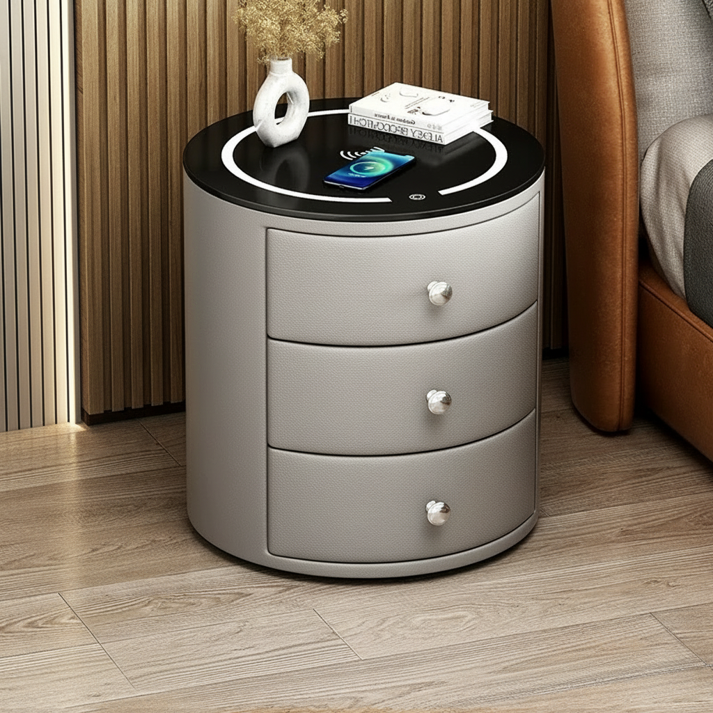 Orbis Bedside Table with Wireless Charging, LED Lighting