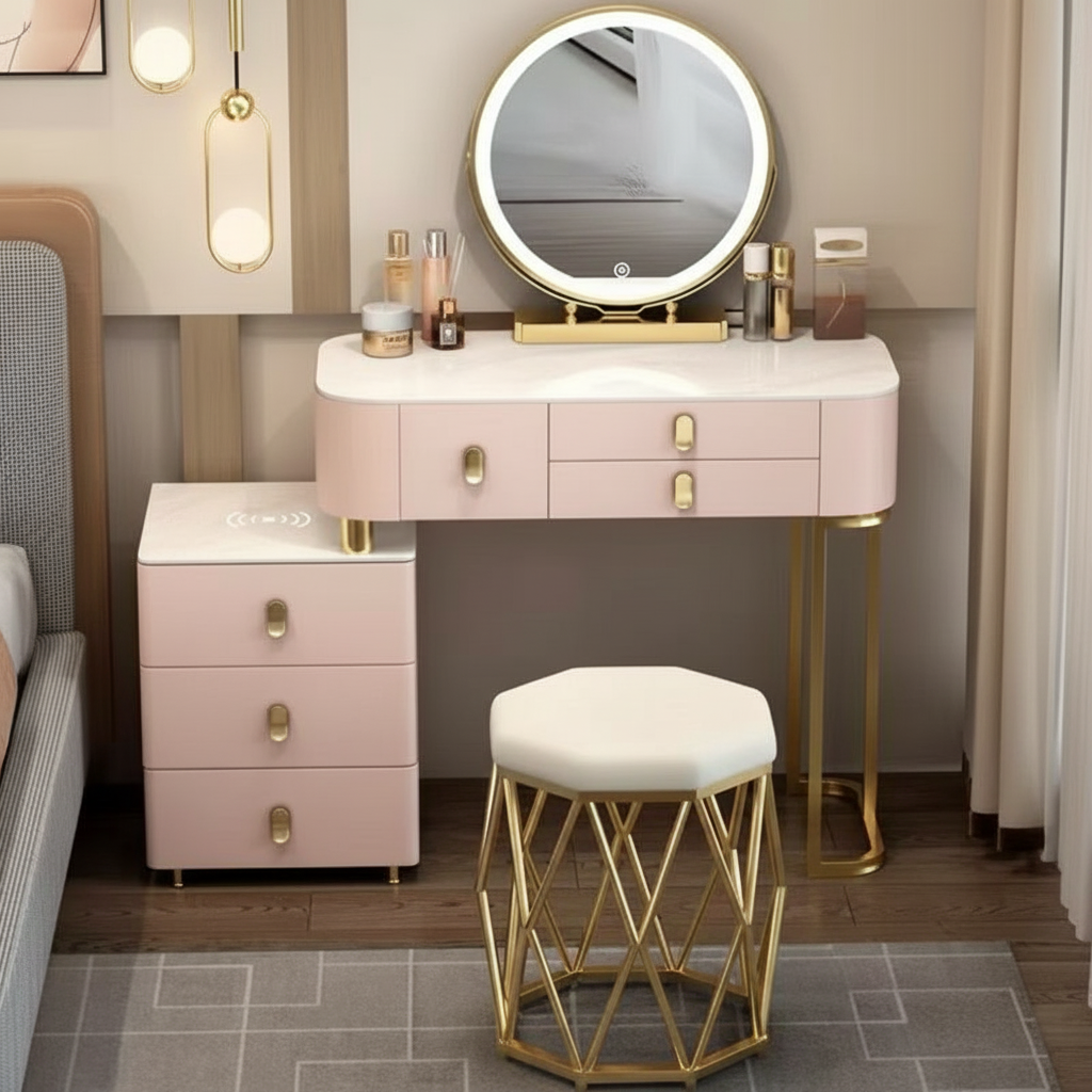 3-in-1 Dressing Table with LED, Wireless Charging, and Bluetooth Speaker