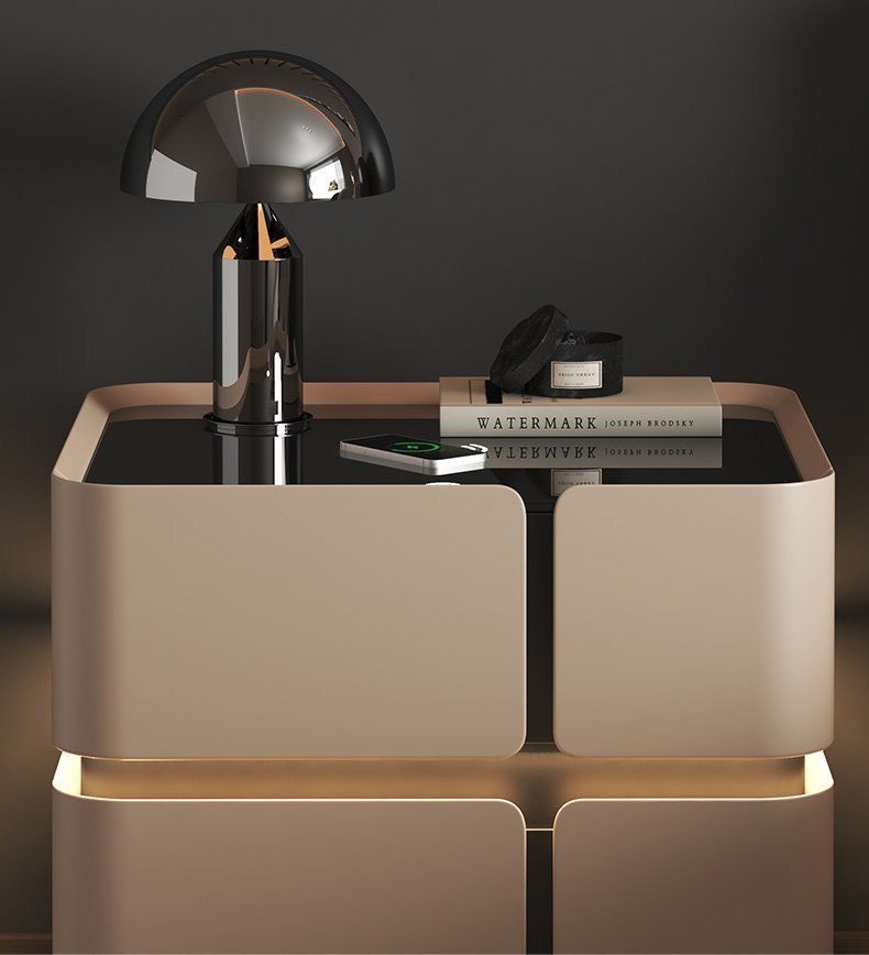 Soft Quad Bedside Table with Wireless Charging, Bluetooth Speaker, LED Lighting, and PIN Lock