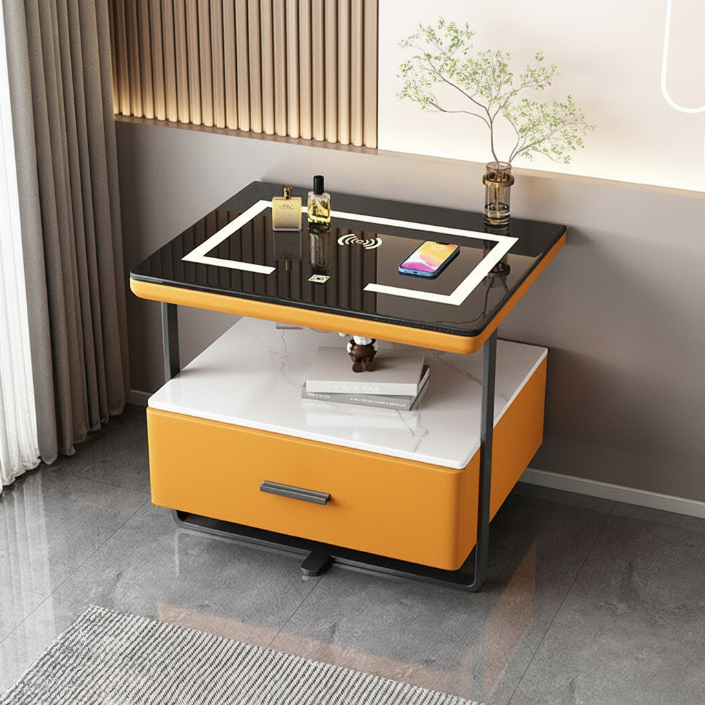 Nexor Nightstand with Wireless Charging, LED Backlight, and Fingerprint Lock