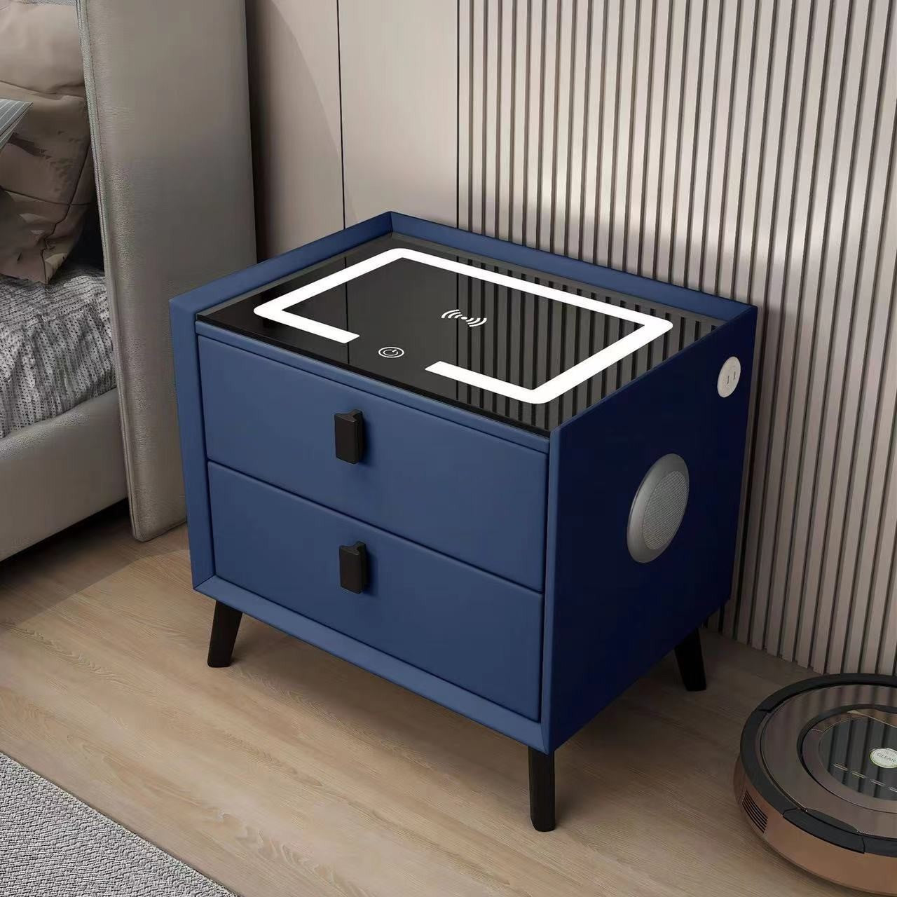 Nexo Nightstand with Wireless Charging, Bluetooth Speaker, LED Lighting, and Fingerprint Lock