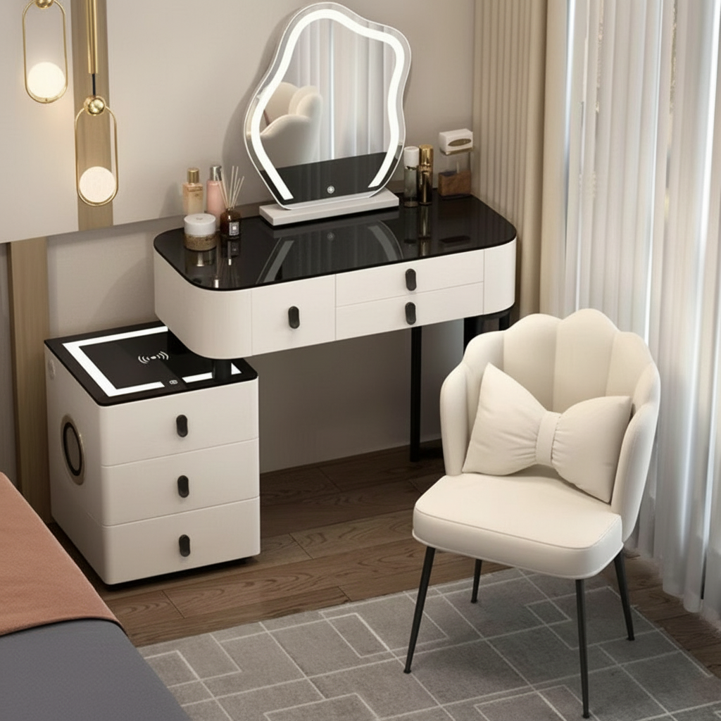 3-in-1 Dressing Table with LED, Wireless Charging, and Bluetooth Speaker