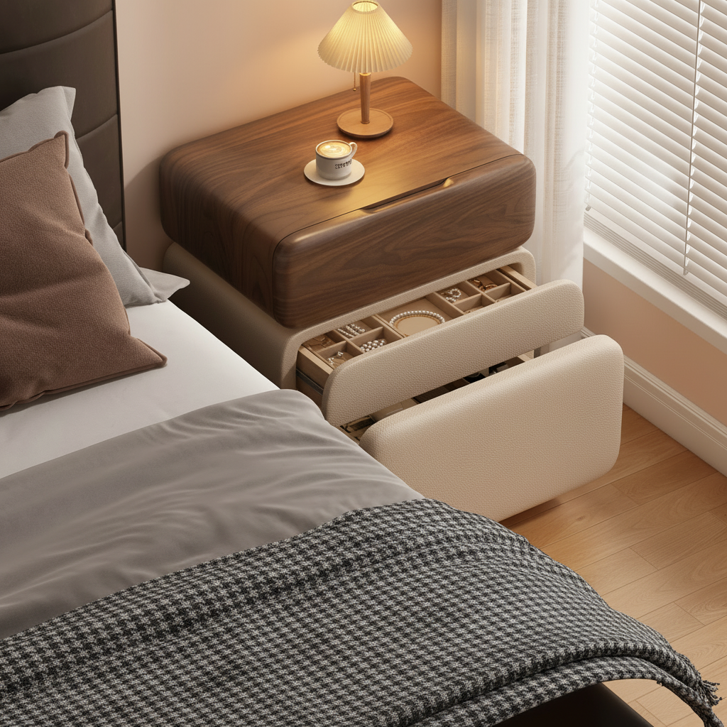 CubeWood Nightstand with Fingerprint Lock