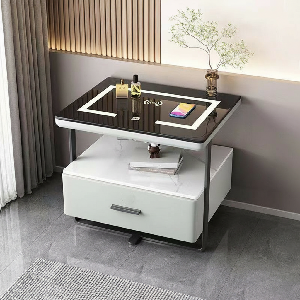 Nexor Nightstand with Wireless Charging, LED Backlight, and Fingerprint Lock