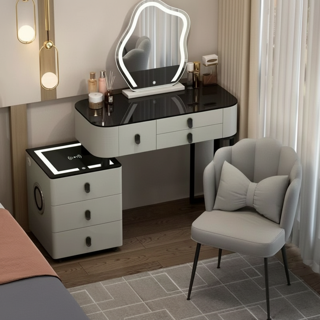 3-in-1 Dressing Table with LED, Wireless Charging, and Bluetooth Speaker