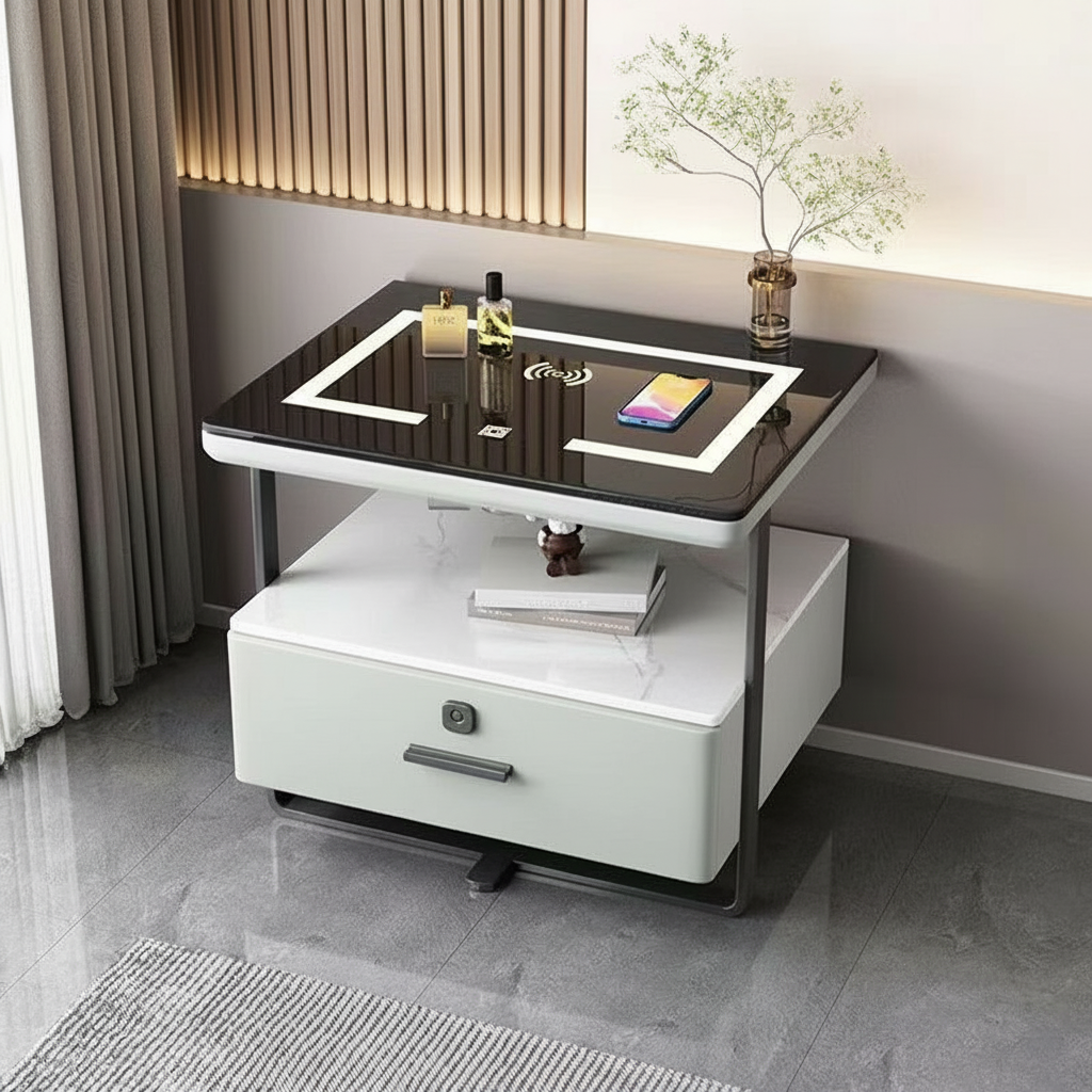 Nexor Nightstand with Wireless Charging, LED Backlight, and Fingerprint Lock