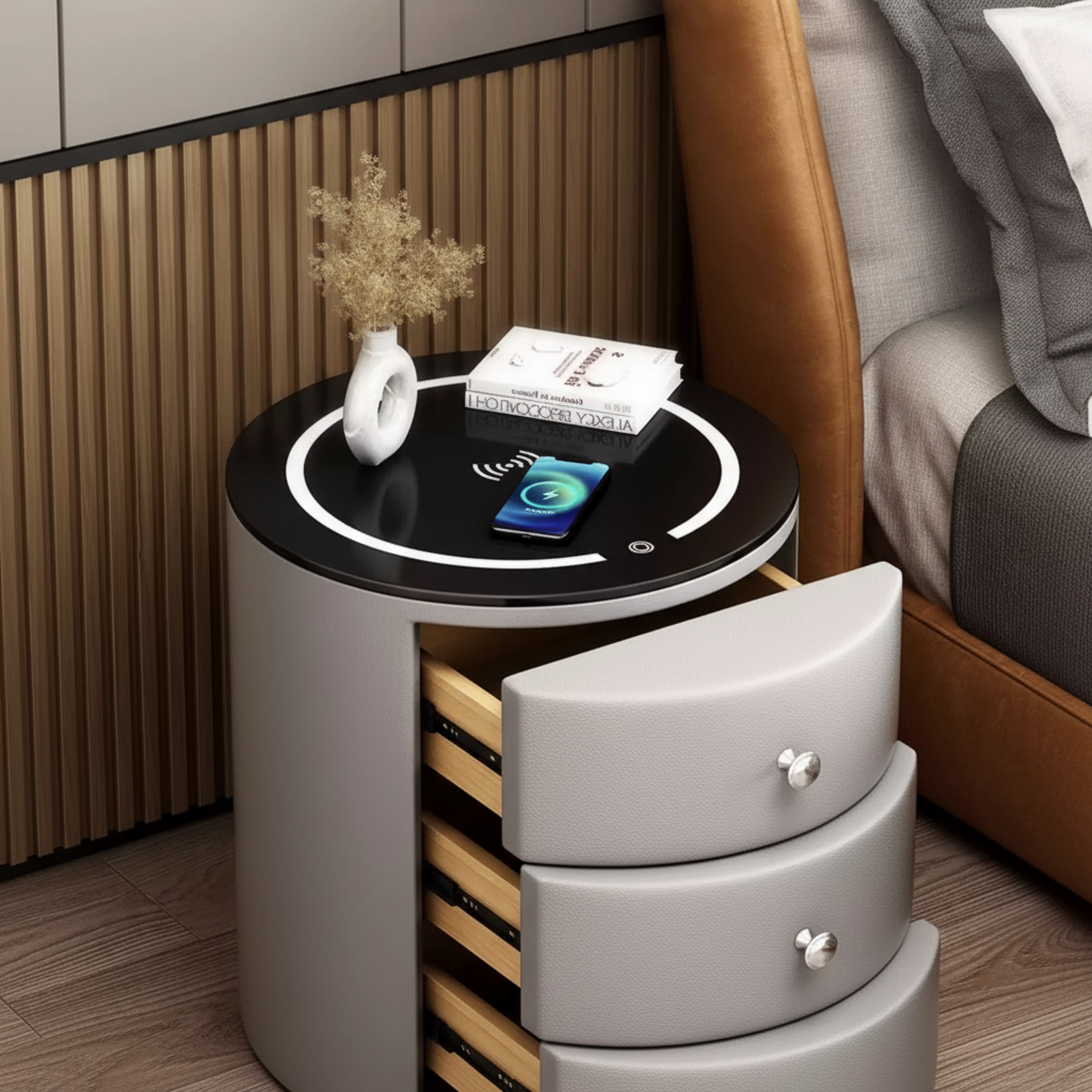 Orbis Bedside Table with Wireless Charging, LED Lighting