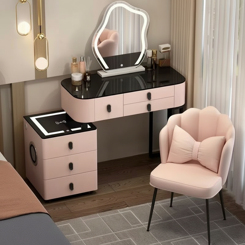 3-in-1 Dressing Table with LED, Wireless Charging, and Bluetooth Speaker
