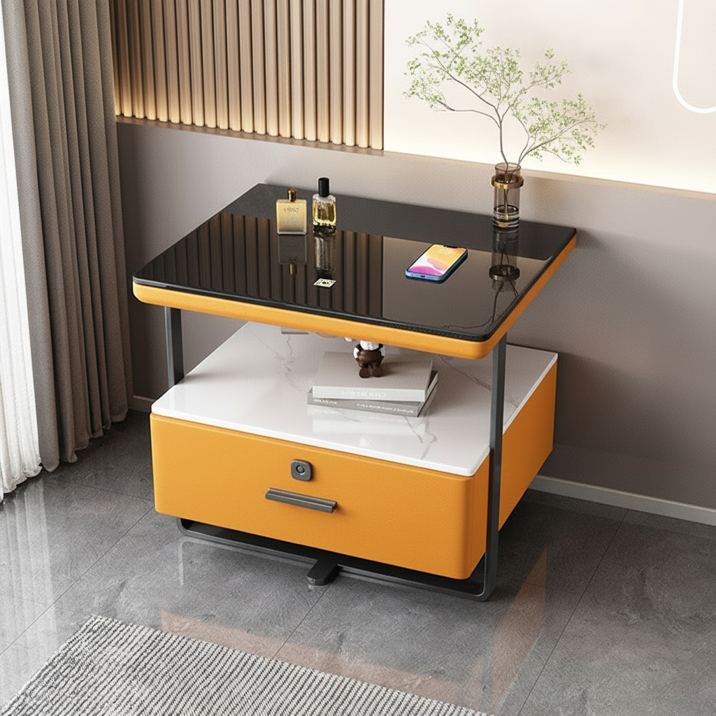 Nexor Nightstand with Wireless Charging, LED Backlight, and Fingerprint Lock