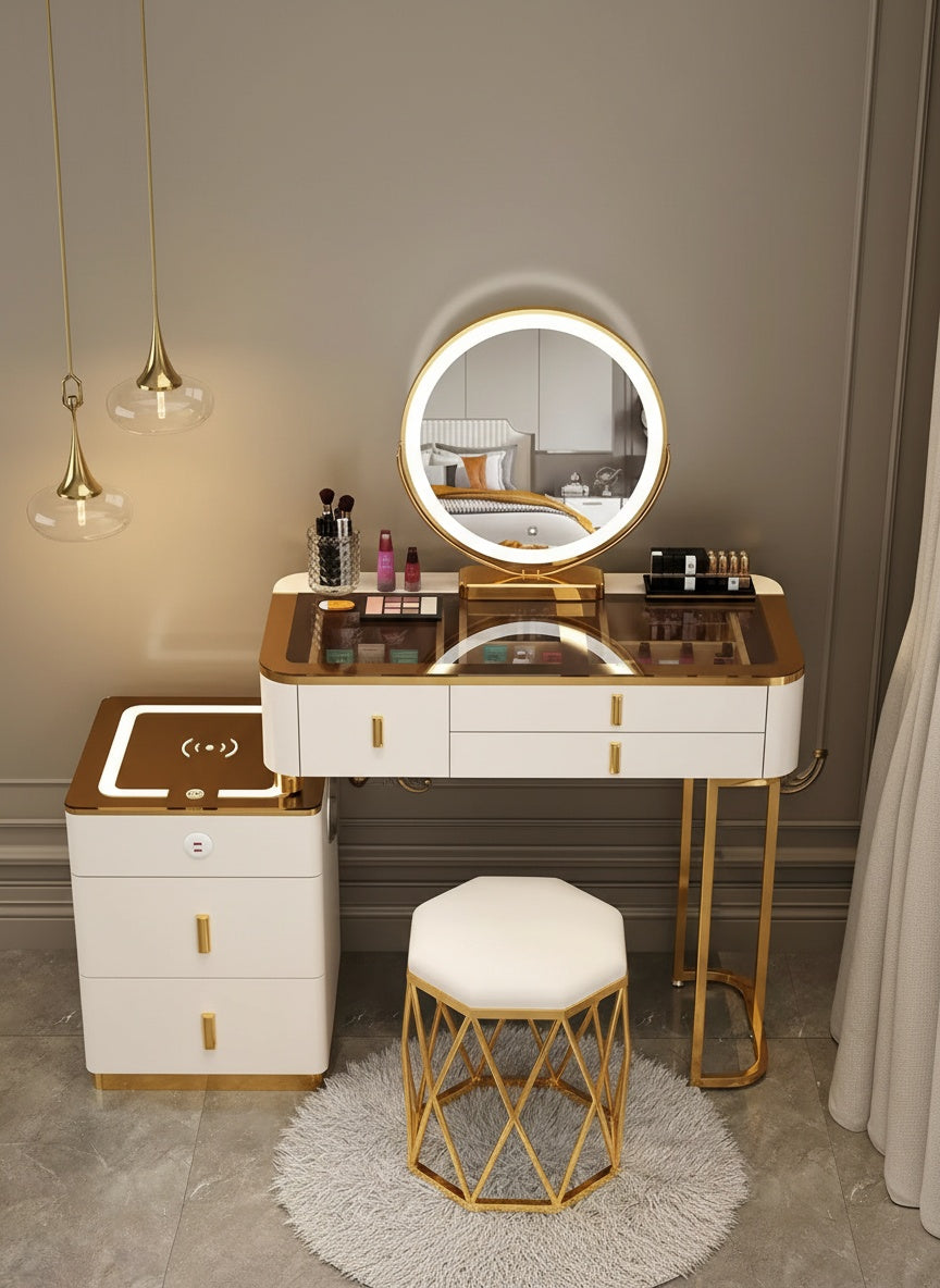 3-in-1 Dressing Table with LED, Wireless Charging and Bluetooth Speaker