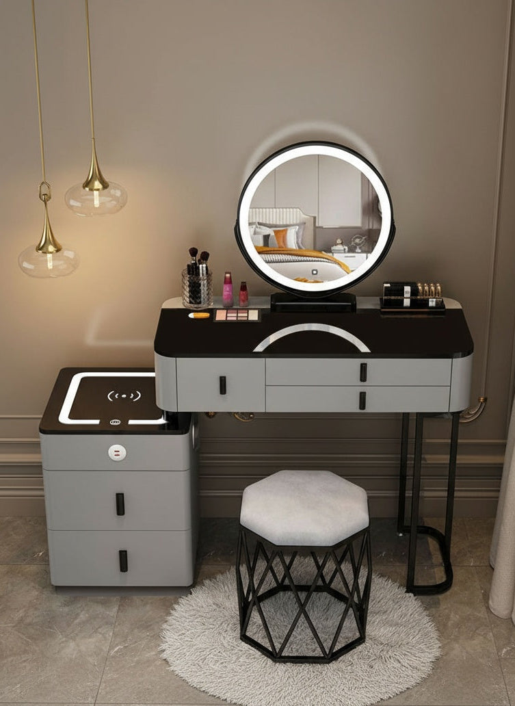 3-in-1 Dressing Table with LED, Wireless Charging and Bluetooth Speaker