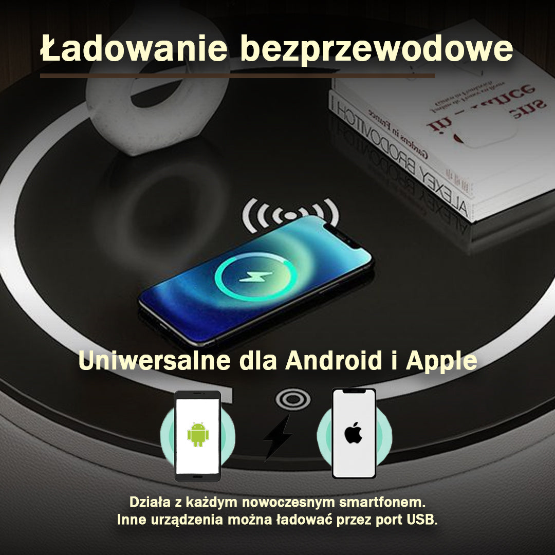 Orbis Bedside Table with Wireless Charging, LED Lighting