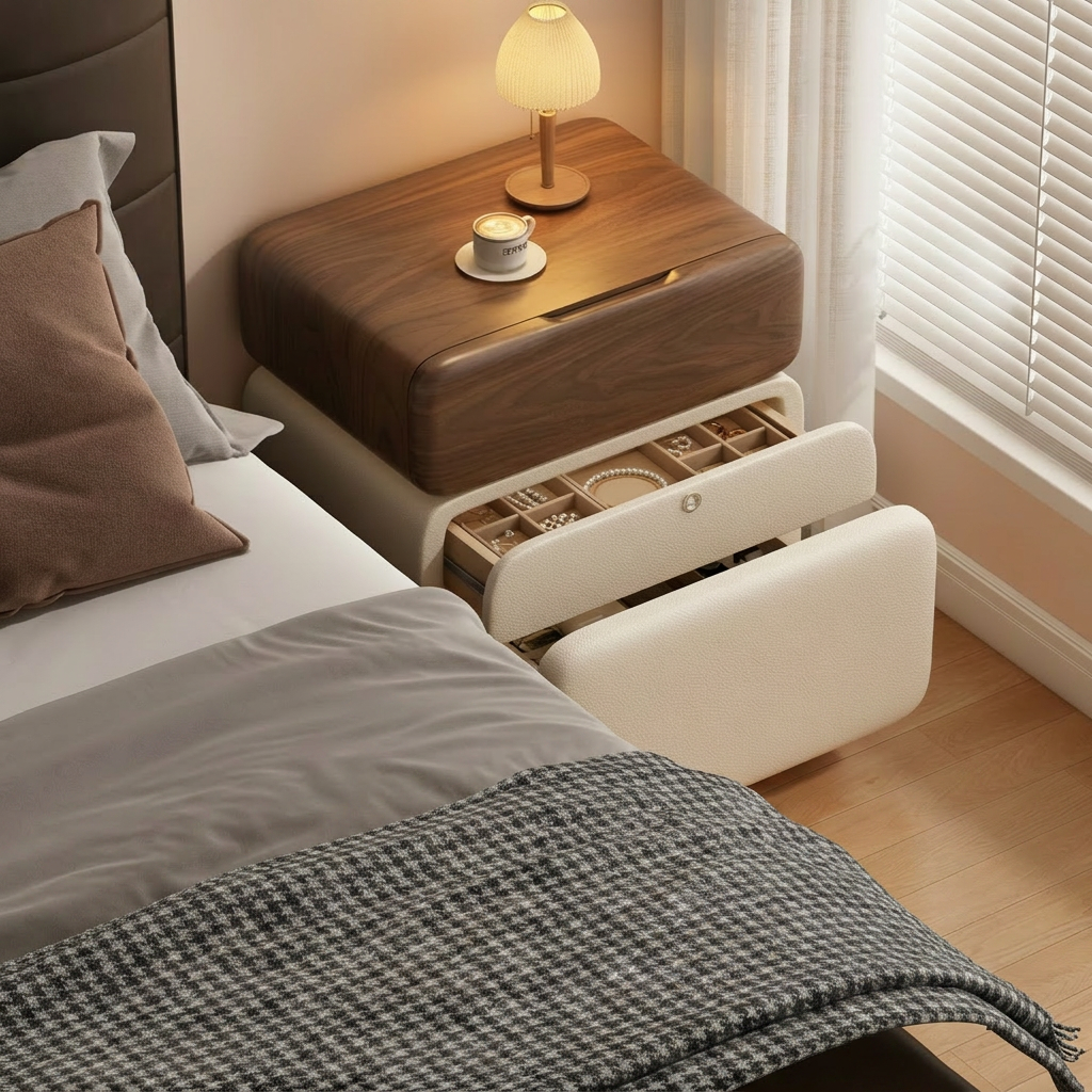 CubeWood Nightstand with Fingerprint Lock
