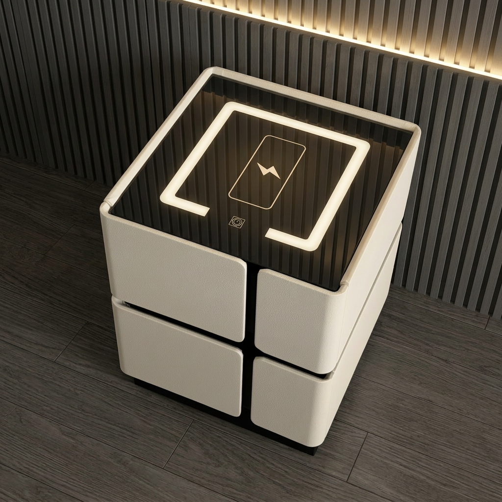Soft Quad Nightstand with Wireless Charging, LED Lighting
